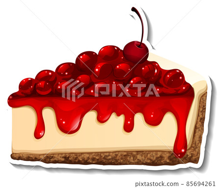 A piece of cherry cheesecake in cartoon style 85694261