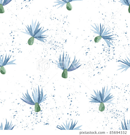 Watercolor botanical seamless pattern wild flower blue centaurea. Hand drawn natural element isolated on white. For birthday, wedding card, invitation, greeting, mother day. Design logo. Watercolor botanical seamless pattern wild flower blue centaurea. Hand drawn natural element isolated on white. For birthday, wedding card, invitation, greeting, mother day. Design logo. 85694332