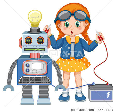 Young girl fixing a robot 85694485