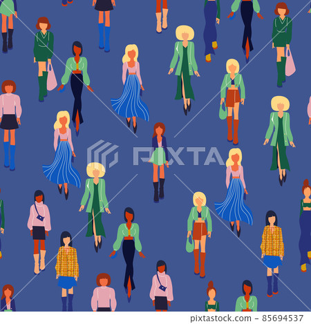 Seamless pattern. Women in trendy clothes. Fashion flat style illustration. 85694537