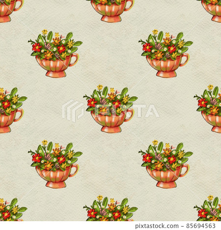 Seamless hand drawn pattern. Tea drinking illustration. Seamless hand drawn pattern. Tea drinking illustration. 85694563