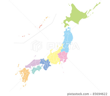 日本地圖按地區進行顏色編碼 日本地圖按地區進行顏色編碼 85694622