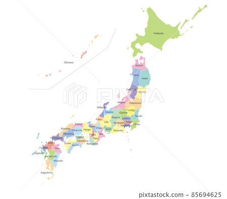 Bright and colorful map of Japan, English Bright and colorful map of Japan, English 85694625