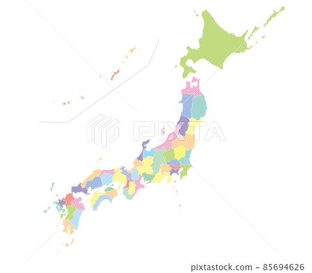 Bright and colorful map of Japan, prefectural border 85694626