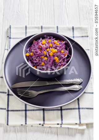 red cabbage corn salad with mayonnaise dressing 85694657