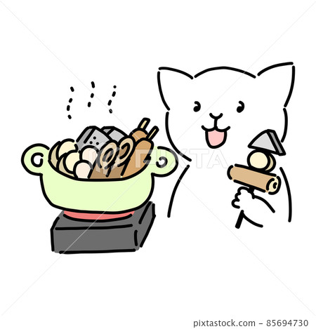 一隻貓吃關東煮的鬆散插圖 85694730