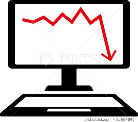 Icon that shows the decline chart on the personal computer 85694845