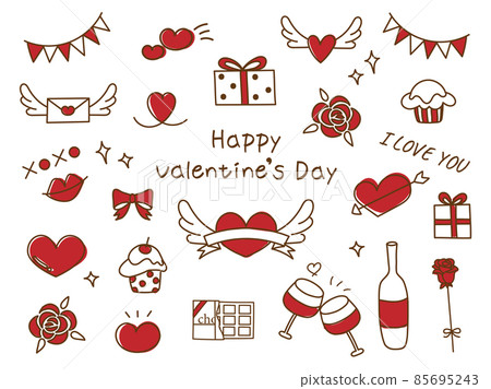 手繪紅色和棕色情人節插圖集 手繪紅色和棕色情人節插圖集 85695243