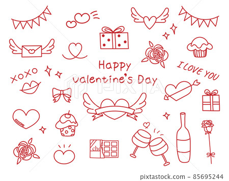手繪紅線情人節插圖集 85695244