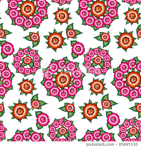 Seamless Mexican floral embroidery pattern, ethnic colorful Mandala native flowers folk fashion design. Embroidered Traditional Textile Style of Mexico, vector isolated on black background Seamless Mexican floral embroidery pattern, ethnic colorful Mandala native flowers folk fashion design. Embroidered Traditional Textile Style of Mexico, vector isolated on black background 85695530