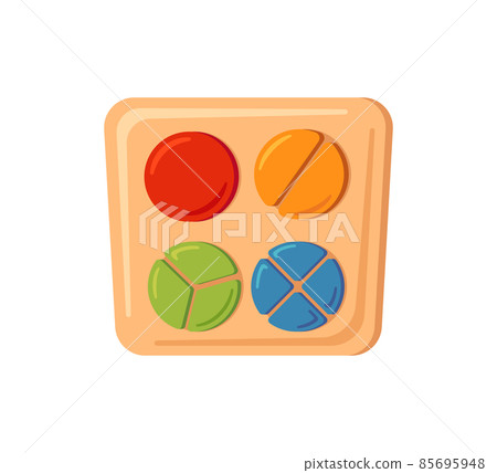 Montessori education logic toy. Baby multicolored sorter. Children wooden toy for preschool kids. Montessori system for early childhood development. Vector illustration isolated on white background 85695948