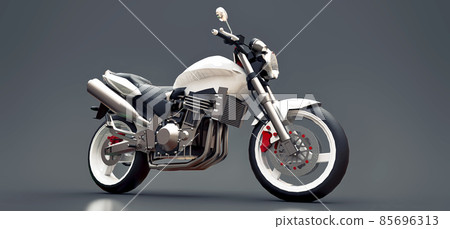White urban sport two-seater motorcycle on a gray background. 3d illustration. 85696313