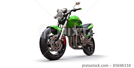 Green urban sport two-seater motorcycle on a white background. 3d illustration. 85696338