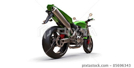 Green urban sport two-seater motorcycle on a white background. 3d illustration. Green urban sport two-seater motorcycle on a white background. 3d illustration. 85696343