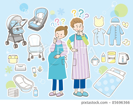 嬰兒用品、一名年輕孕婦和她的丈夫圍裙 嬰兒用品、一名年輕孕婦和她的丈夫圍裙 85696366