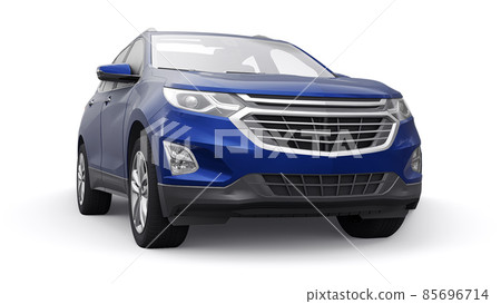 Blue mid-size city SUV for a family on a white background. 3d rendering. Blue mid-size city SUV for a family on a white background. 3d rendering. 85696714