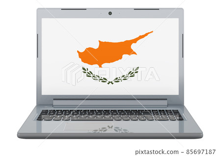 Cypriot flag on laptop screen. 3D illustration Cypriot flag on laptop screen. 3D illustration 85697187