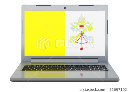 Vatican flag on laptop screen. 3D illustration Vatican flag on laptop screen. 3D illustration 85697192