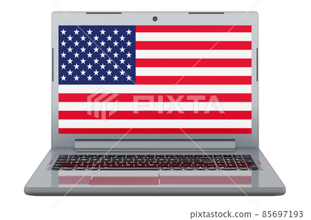 The United States flag on laptop screen. 3D illustration The United States flag on laptop screen. 3D illustration 85697193