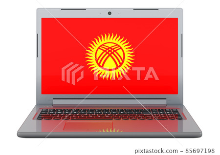 Kyrgyz flag on laptop screen. 3D illustration 85697198