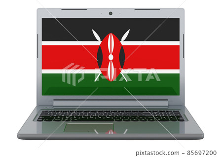 Kenyan flag on laptop screen. 3D illustration Kenyan flag on laptop screen. 3D illustration 85697200