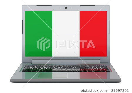 Italian flag on laptop screen. 3D illustration Italian flag on laptop screen. 3D illustration 85697201