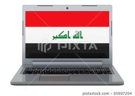 Iraqi flag on laptop screen. 3D illustration Iraqi flag on laptop screen. 3D illustration 85697204