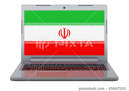 Iranian flag on laptop screen. 3D illustration Iranian flag on laptop screen. 3D illustration 85697205