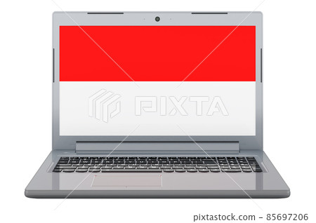 Indonesian, Monacan flag on laptop screen. 3D illustration 85697206
