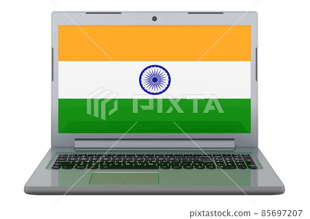 Indian flag on laptop screen. 3D illustration Indian flag on laptop screen. 3D illustration 85697207