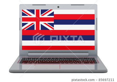 Hawaiian flag on laptop screen. 3D illustration Hawaiian flag on laptop screen. 3D illustration 85697211