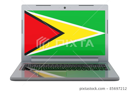 Guyanese flag on laptop screen. 3D illustration Guyanese flag on laptop screen. 3D illustration 85697212