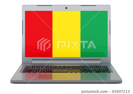 Guinean flag on laptop screen. 3D illustration Guinean flag on laptop screen. 3D illustration 85697213