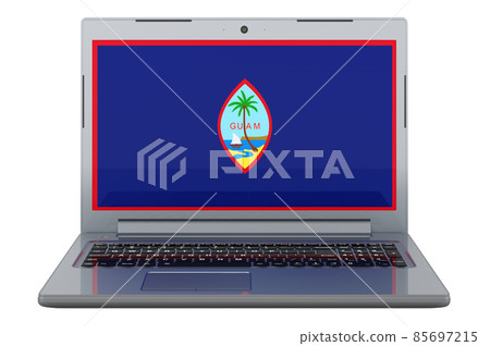 Guamanian flag on laptop screen. 3D illustration 85697215