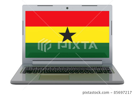 Ghanaian flag on laptop screen. 3D illustration Ghanaian flag on laptop screen. 3D illustration 85697217
