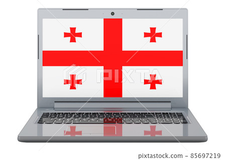Georgian flag on laptop screen. 3D illustration Georgian flag on laptop screen. 3D illustration 85697219