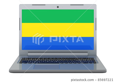 Gabonese flag on laptop screen. 3D illustration Gabonese flag on laptop screen. 3D illustration 85697221