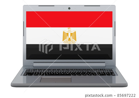 Egyptian flag on laptop screen. 3D illustration 85697222