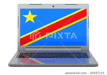 Congolese Democratic Republic flag on laptop screen. 3D illustration 85697225