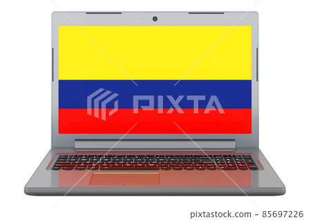 Colombian flag on laptop screen. 3D illustration Colombian flag on laptop screen. 3D illustration 85697226