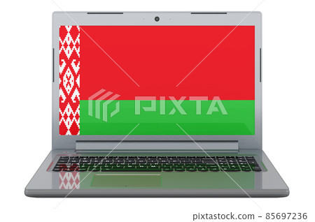 Belarusian flag on laptop screen. 3D illustration 85697236