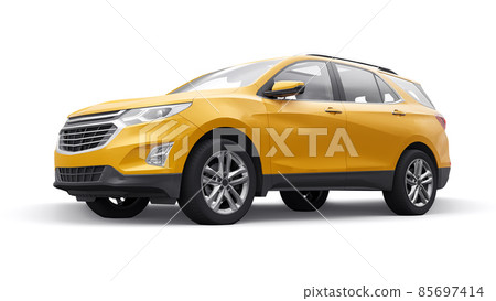 yellow mid-size city SUV for a family on a white background. 3d rendering. 85697414