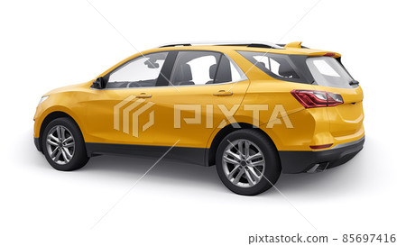 yellow mid-size city SUV for a family on a white background. 3d rendering. yellow mid-size city SUV for a family on a white background. 3d rendering. 85697416