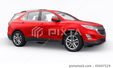 Red mid-size city SUV for a family on a white background. 3d rendering. Red mid-size city SUV for a family on a white background. 3d rendering. 85697529