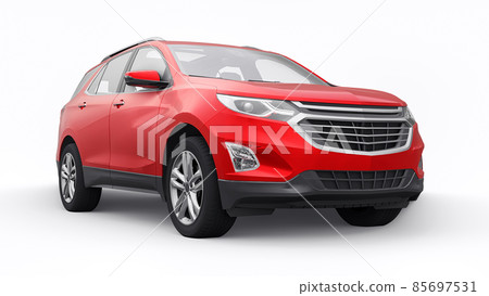 Red mid-size city SUV for a family on a white background. 3d rendering. Red mid-size city SUV for a family on a white background. 3d rendering. 85697531
