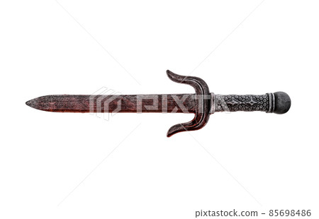 Old dagger in red blood isolated on white background with clipping path Old dagger in red blood isolated on white background with clipping path 85698486