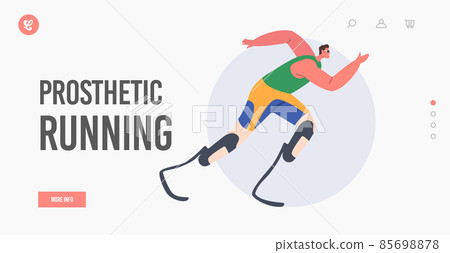 Prosthetic Running Landing Page Template. Disabled Sportsman Run. Athlete Character Jogging on Bionic Leg Prosthesis Prosthetic Running Landing Page Template. Disabled Sportsman Run. Athlete Character Jogging on Bionic Leg Prosthesis 85698878