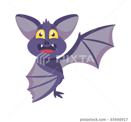 Cute Bat with Funny Face and Membranous Wings Isolated on White Background. Halloween Cartoon Happy Animal Character Cute Bat with Funny Face and Membranous Wings Isolated on White Background. Halloween Cartoon Happy Animal Character 85698917
