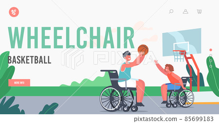 Wheelchairs Basketball Landing Page Template. Disabled Paralyzed Kids Playing Ball, Athletes Train Handicapped Children Wheelchairs Basketball Landing Page Template. Disabled Paralyzed Kids Playing Ball, Athletes Train Handicapped Children 85699183