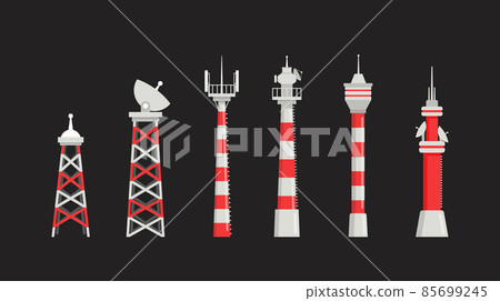 Set of Radio Towers, Communication Technology Antenna Construction. City Network Wireless Signal Station Equipment 85699245